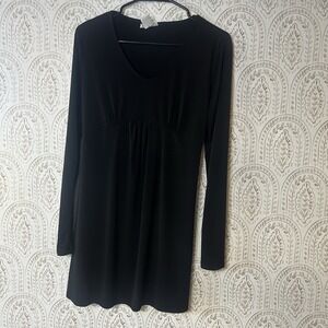 Motherhood Maternity Dress Sz M Black Ruched Top Long Sleeve Stretch Waist‎ Tie